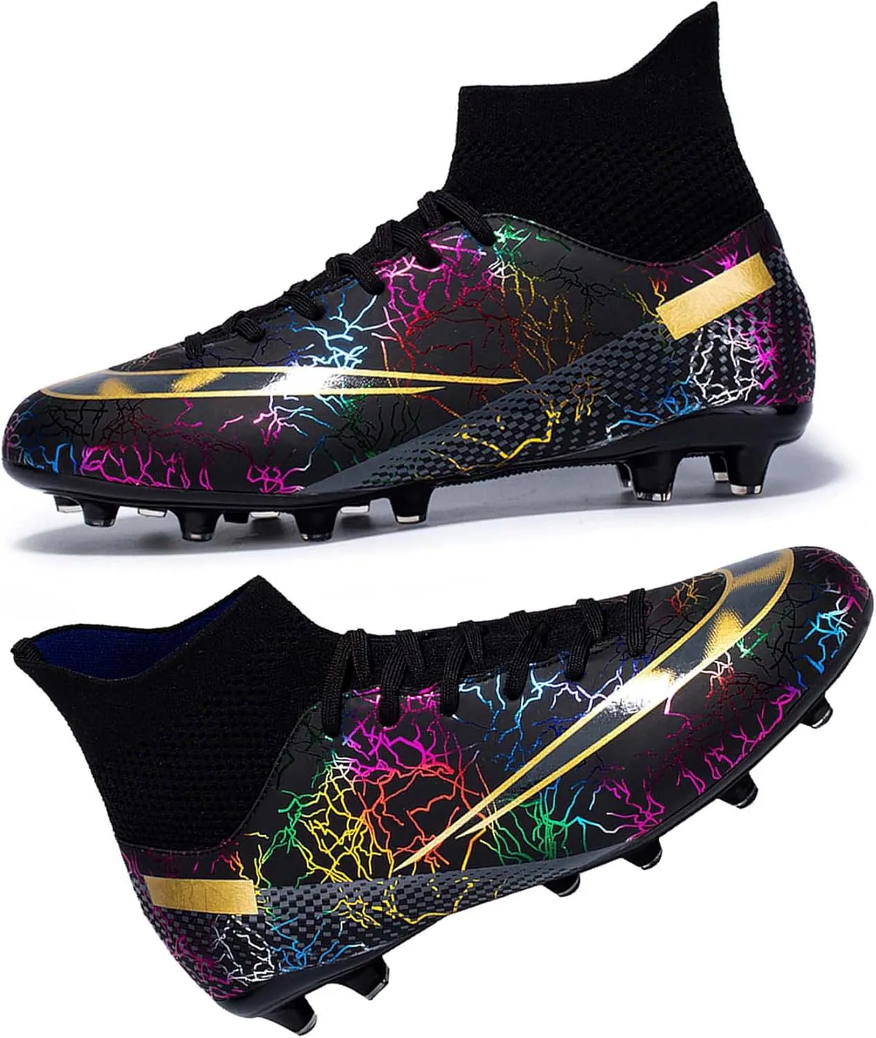 HESBITEUL Men's Soccer Cleats with Non-Slip Spikes Lace-Up Lightweight Professional Firm Ground Sports Athletic Exercise Turf Shoes Sneaker