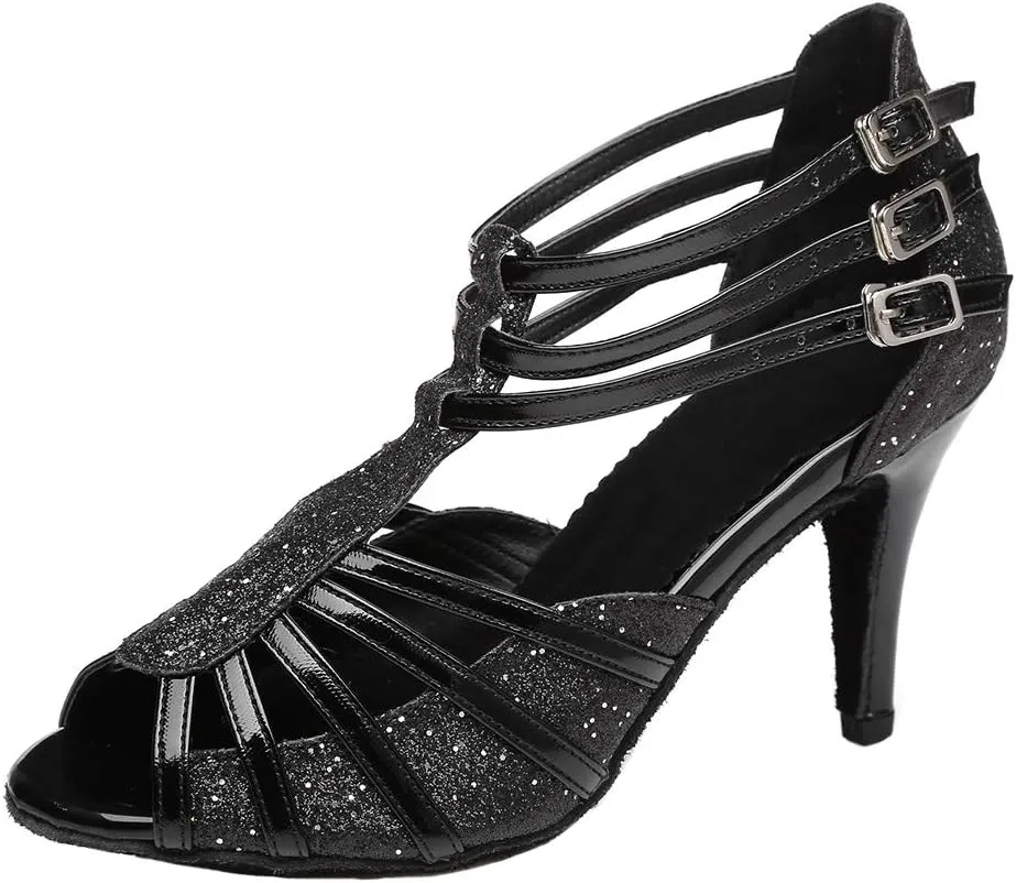 HIPPOSEUS Women Open Toe Latin Dance Shoes T Strap Salsa Bachata Ballroom Performance Dance Shoe,Model L313