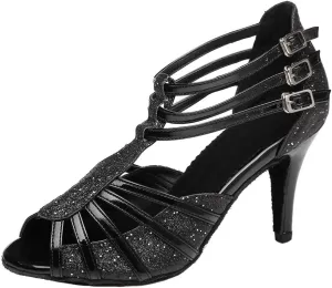 HIPPOSEUS Women Open Toe Latin Dance Shoes T Strap Salsa Bachata Ballroom Performance Dance Shoe,Model L313