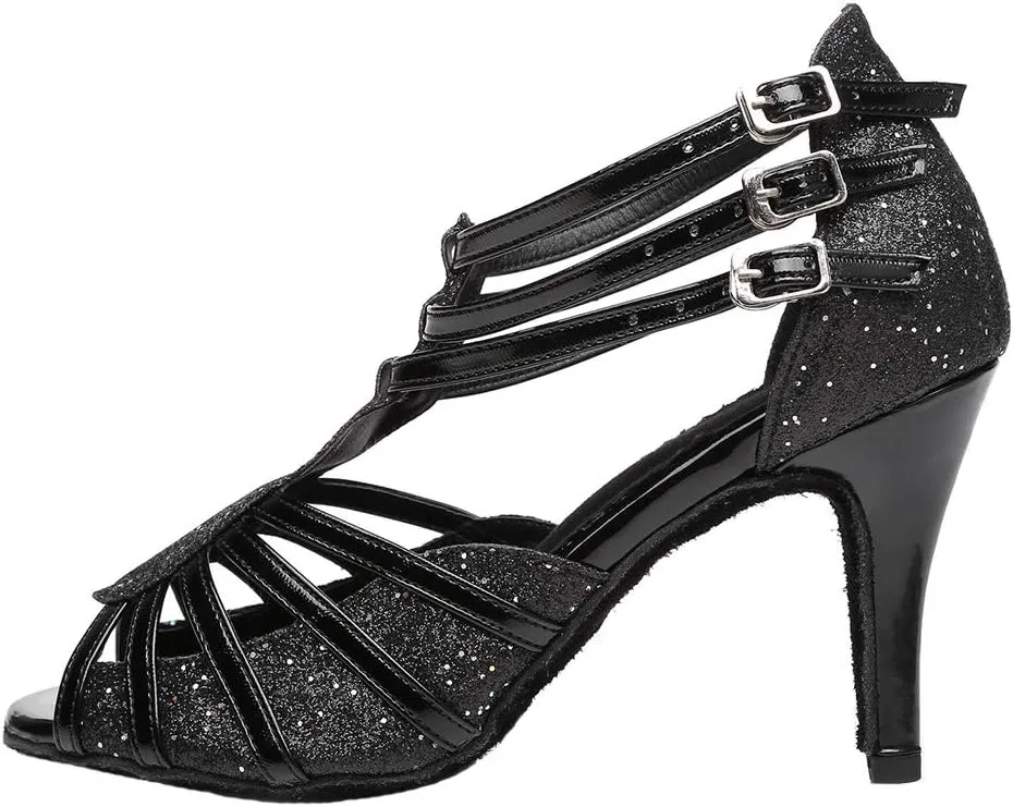 HIPPOSEUS Women Open Toe Latin Dance Shoes T Strap Salsa Bachata Ballroom Performance Dance Shoe,Model L313