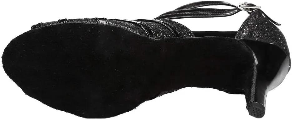 HIPPOSEUS Women Open Toe Latin Dance Shoes T Strap Salsa Bachata Ballroom Performance Dance Shoe,Model L313