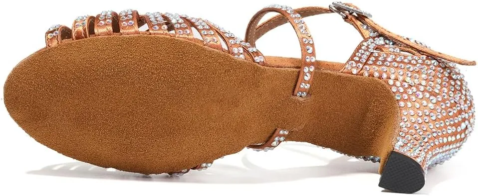 HIPPOSEUS Women Rhinestone Ballroom Dance Shoes Open Toe Latin Salsa Performance Dance Shoes