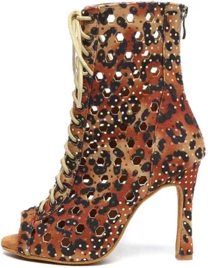 HIPPOSEUS Women's Latin Salsa Dance Booties Hollow Out Ballroom Salsa Dance Heels Peep Toe,Model L574