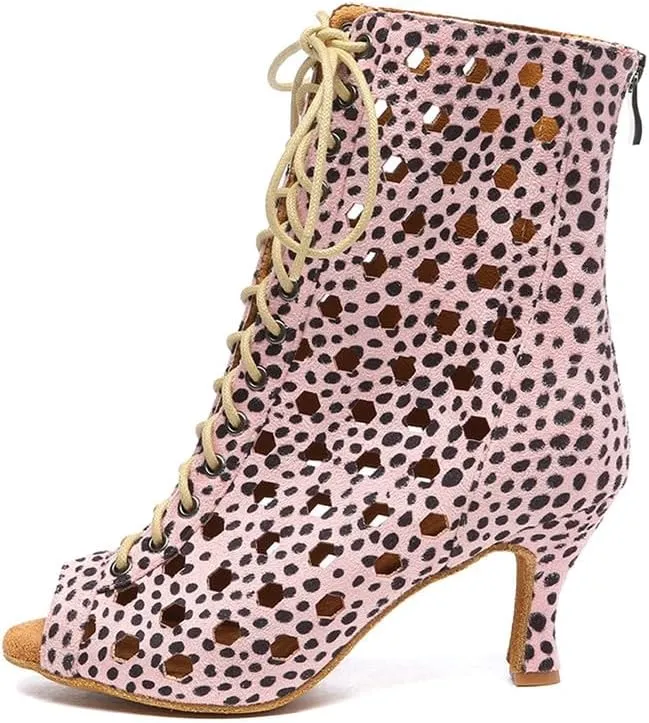 HIPPOSEUS Women's Latin Salsa Dance Booties Hollow Out Ballroom Salsa Dance Heels Peep Toe,Model L574