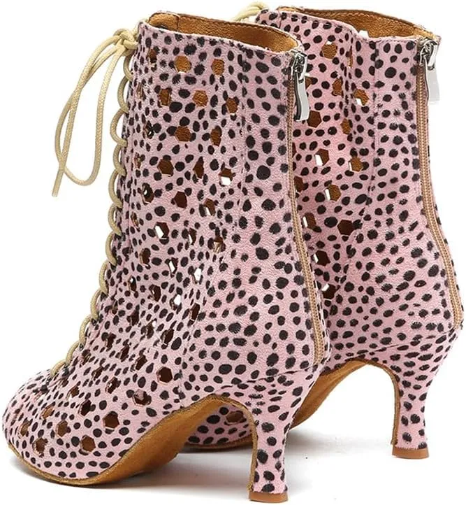 HIPPOSEUS Women's Latin Salsa Dance Booties Hollow Out Ballroom Salsa Dance Heels Peep Toe,Model L574