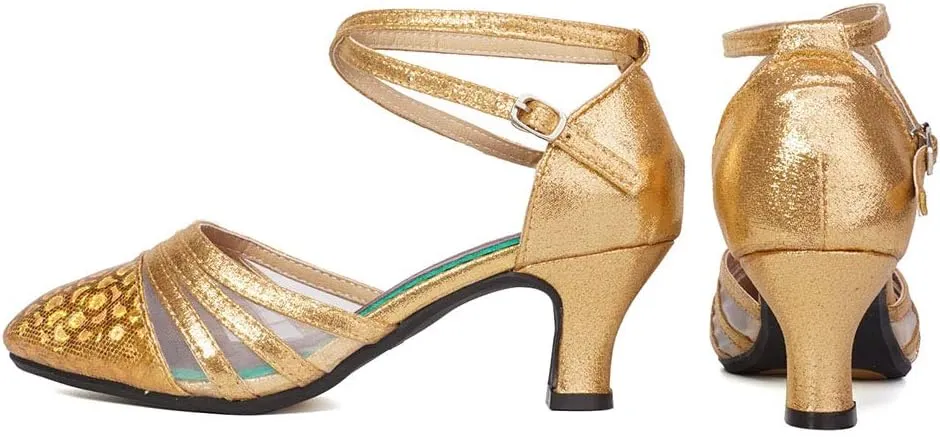 HROYL Women Latin Dance Shoes Closed Toe Salsa Ballroom Practice Heels Party Shoes,Model DYN302
