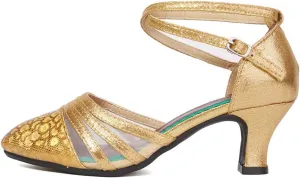 HROYL Women Latin Dance Shoes Closed Toe Salsa Ballroom Practice Heels Party Shoes,Model DYN302