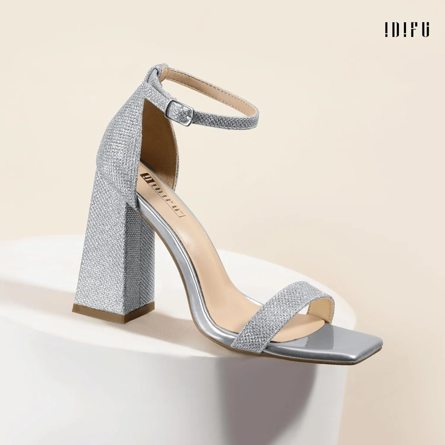 IDIFU IN4 Chunky High Heels for Women Block Thick Square Open Toe Ankle Strap Heeled Sandals Wedding Bride Prom Dance Graduation Dress Shoes Comfortable Sexy Cute Trendy Summer Casual Dressy Heels