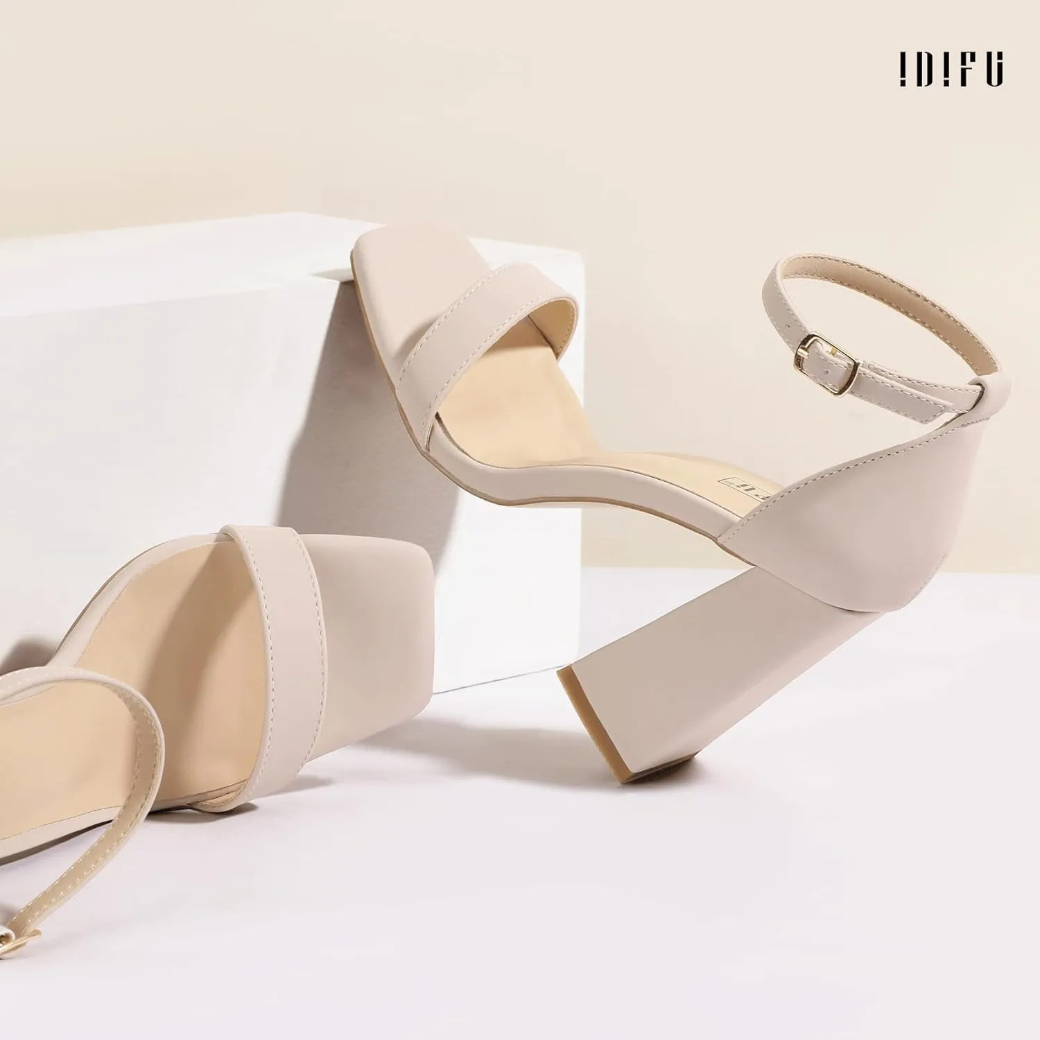 IDIFU IN4 Chunky High Heels for Women Block Thick Square Open Toe Ankle Strap Heeled Sandals Wedding Bride Prom Dance Graduation Dress Shoes Comfortable Sexy Cute Trendy Summer Casual Dressy Heels