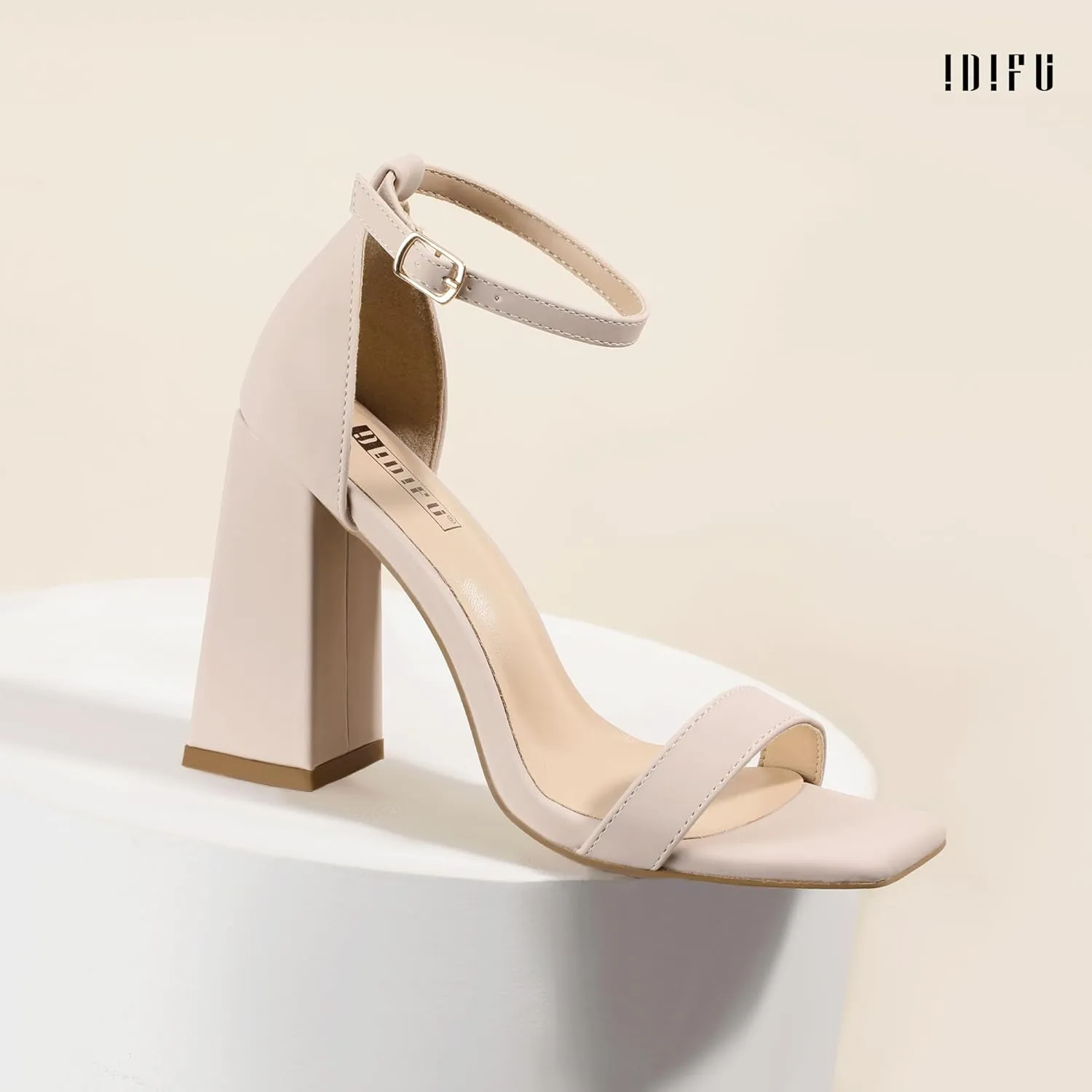 IDIFU IN4 Chunky High Heels for Women Block Thick Square Open Toe Ankle Strap Heeled Sandals Wedding Bride Prom Dance Graduation Dress Shoes Comfortable Sexy Cute Trendy Summer Casual Dressy Heels