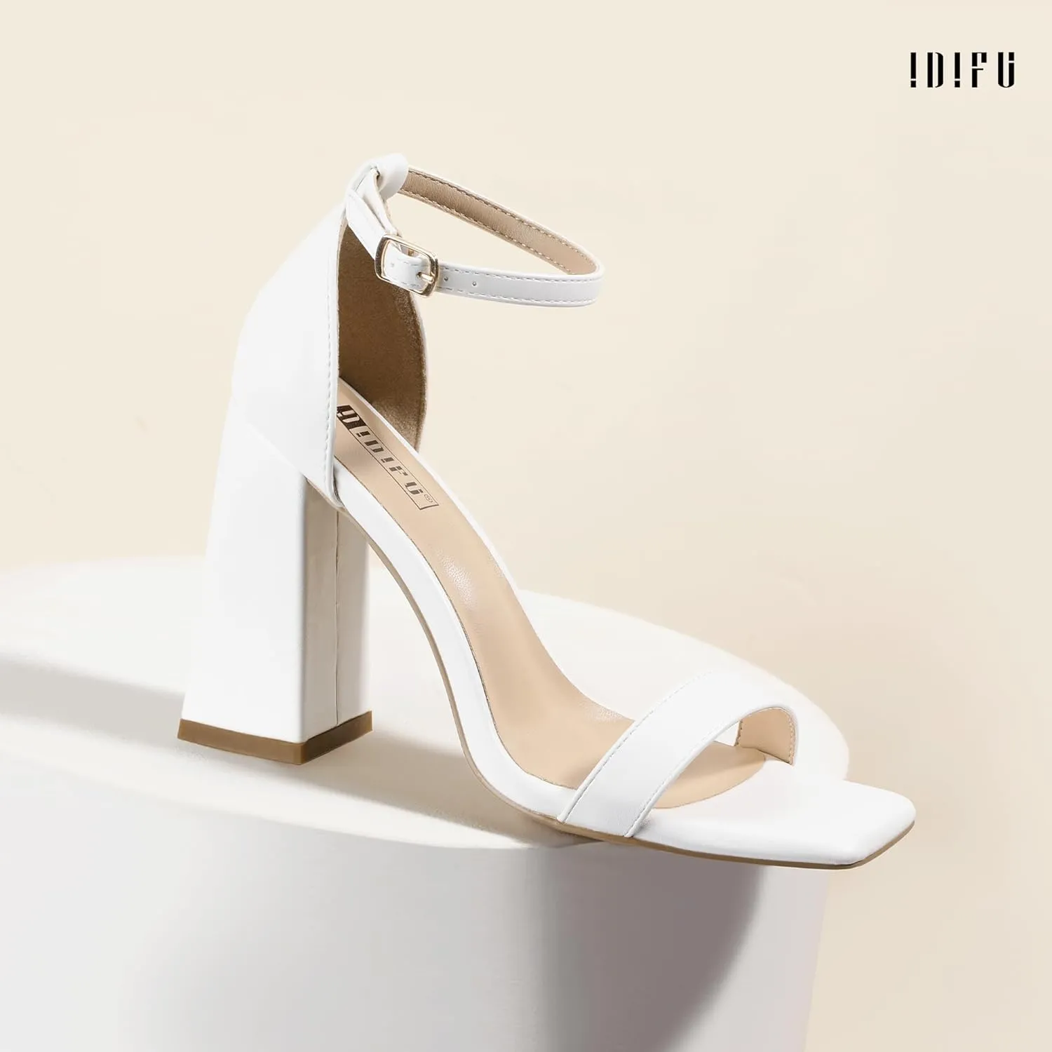 IDIFU IN4 Chunky High Heels for Women Block Thick Square Open Toe Ankle Strap Heeled Sandals Wedding Bride Prom Dance Graduation Dress Shoes Comfortable Sexy Cute Trendy Summer Casual Dressy Heels