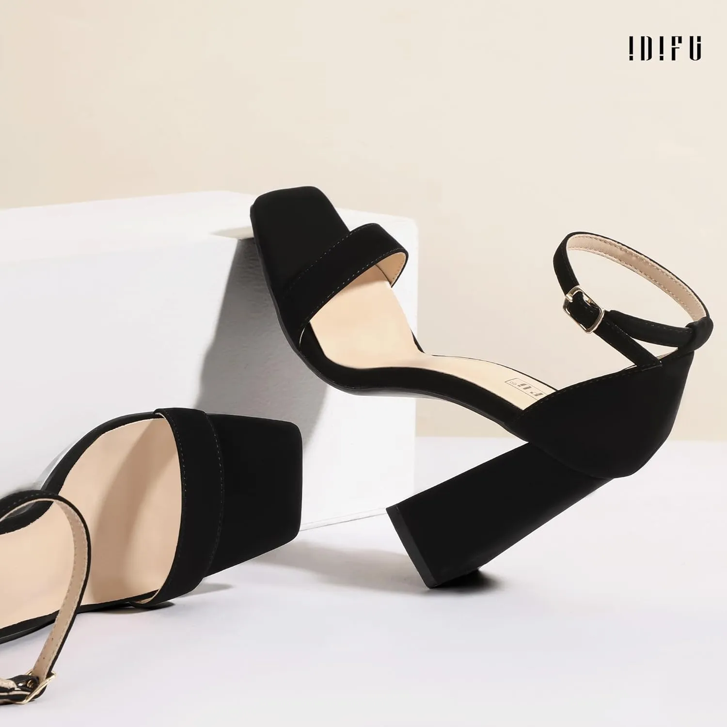 IDIFU IN4 Chunky High Heels for Women Block Thick Square Open Toe Ankle Strap Heeled Sandals Wedding Bride Prom Dance Graduation Dress Shoes Comfortable Sexy Cute Trendy Summer Casual Dressy Heels
