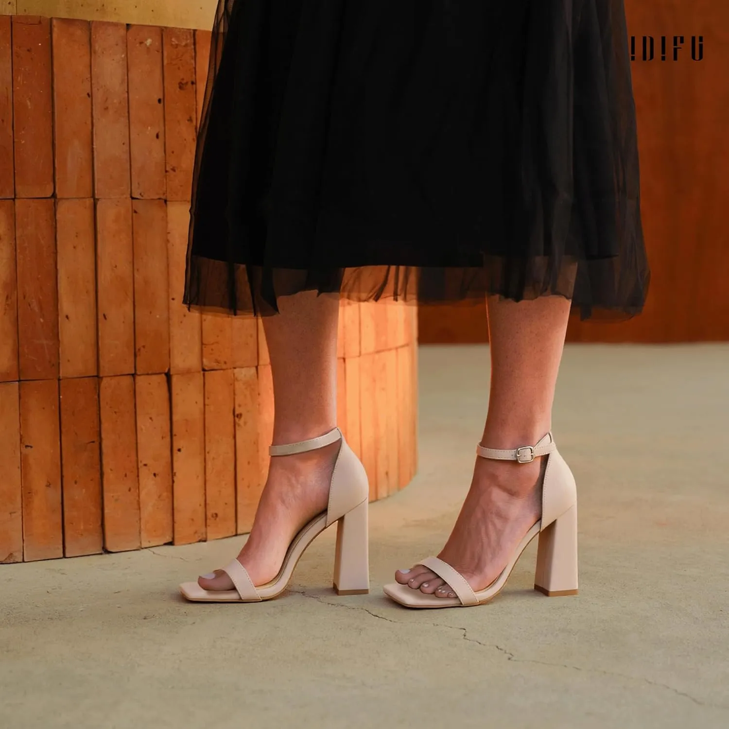 IDIFU IN4 Chunky High Heels for Women Block Thick Square Open Toe Ankle Strap Heeled Sandals Wedding Bride Prom Dance Graduation Dress Shoes Comfortable Sexy Cute Trendy Summer Casual Dressy Heels