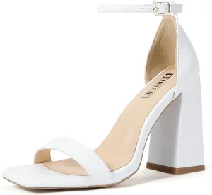 IDIFU IN4 Chunky High Heels for Women Block Thick Square Open Toe Ankle Strap Heeled Sandals Wedding Bride Prom Dance Graduation Dress Shoes Comfortable Sexy Cute Trendy Summer Casual Dressy Heels