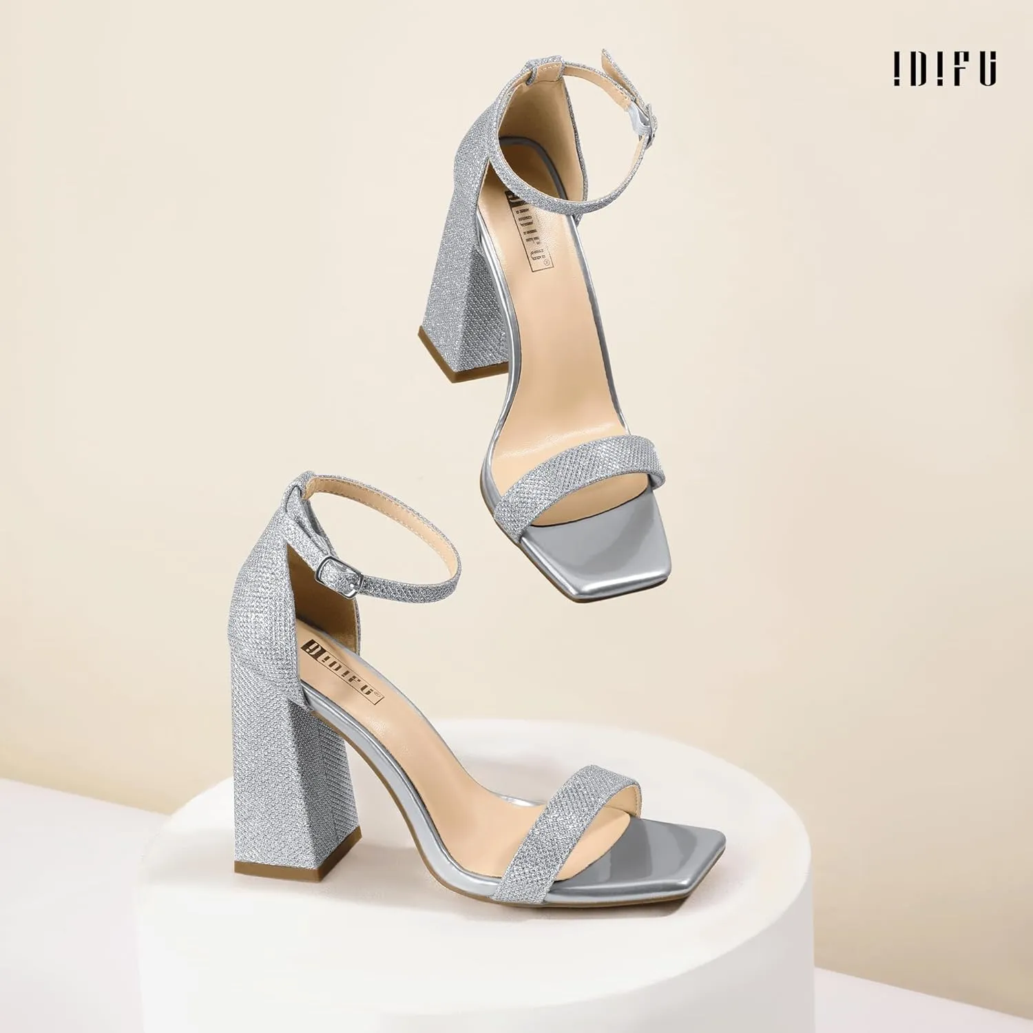 IDIFU IN4 Chunky High Heels for Women Block Thick Square Open Toe Ankle Strap Heeled Sandals Wedding Bride Prom Dance Graduation Dress Shoes Comfortable Sexy Cute Trendy Summer Casual Dressy Heels