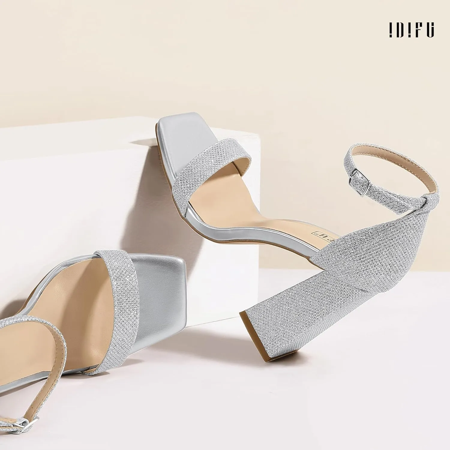 IDIFU IN4 Chunky High Heels for Women Block Thick Square Open Toe Ankle Strap Heeled Sandals Wedding Bride Prom Dance Graduation Dress Shoes Comfortable Sexy Cute Trendy Summer Casual Dressy Heels