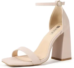 IDIFU IN4 Chunky High Heels for Women Block Thick Square Open Toe Ankle Strap Heeled Sandals Wedding Bride Prom Dance Graduation Dress Shoes Comfortable Sexy Cute Trendy Summer Casual Dressy Heels