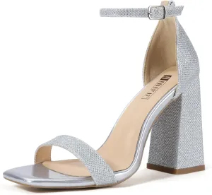 IDIFU IN4 Chunky High Heels for Women Block Thick Square Open Toe Ankle Strap Heeled Sandals Wedding Bride Prom Dance Graduation Dress Shoes Comfortable Sexy Cute Trendy Summer Casual Dressy Heels