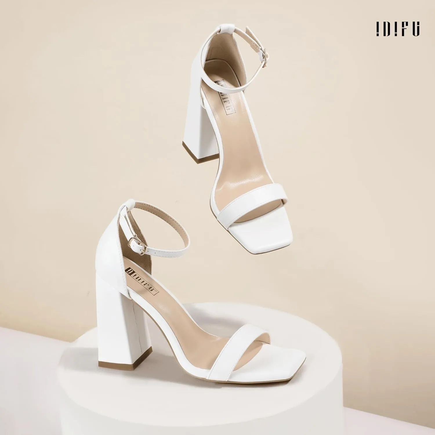 IDIFU IN4 Chunky High Heels for Women Block Thick Square Open Toe Ankle Strap Heeled Sandals Wedding Bride Prom Dance Graduation Dress Shoes Comfortable Sexy Cute Trendy Summer Casual Dressy Heels