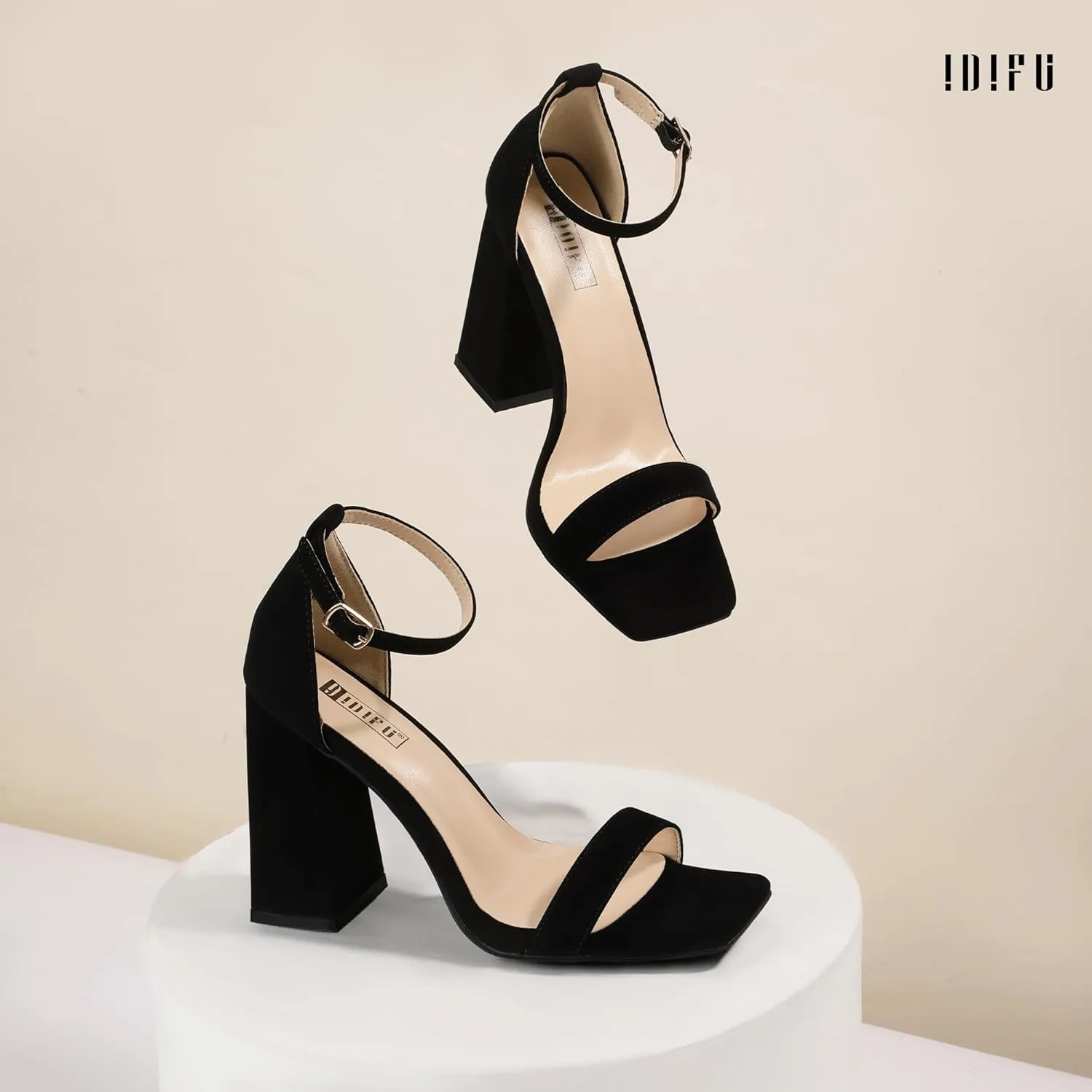 IDIFU IN4 Chunky High Heels for Women Block Thick Square Open Toe Ankle Strap Heeled Sandals Wedding Bride Prom Dance Graduation Dress Shoes Comfortable Sexy Cute Trendy Summer Casual Dressy Heels
