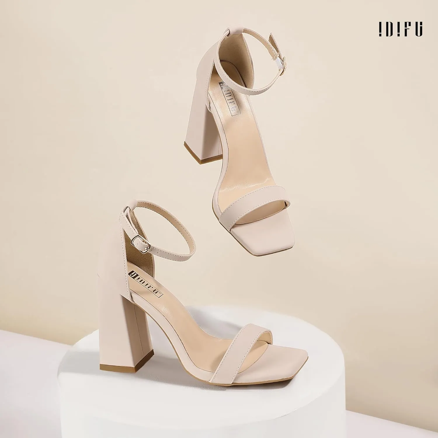 IDIFU IN4 Chunky High Heels for Women Block Thick Square Open Toe Ankle Strap Heeled Sandals Wedding Bride Prom Dance Graduation Dress Shoes Comfortable Sexy Cute Trendy Summer Casual Dressy Heels