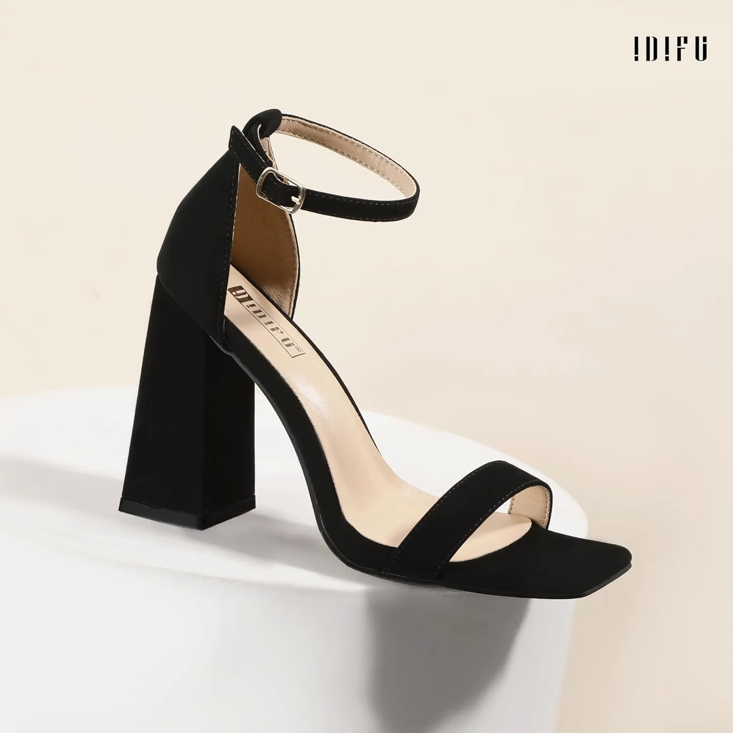 IDIFU IN4 Chunky High Heels for Women Block Thick Square Open Toe Ankle Strap Heeled Sandals Wedding Bride Prom Dance Graduation Dress Shoes Comfortable Sexy Cute Trendy Summer Casual Dressy Heels