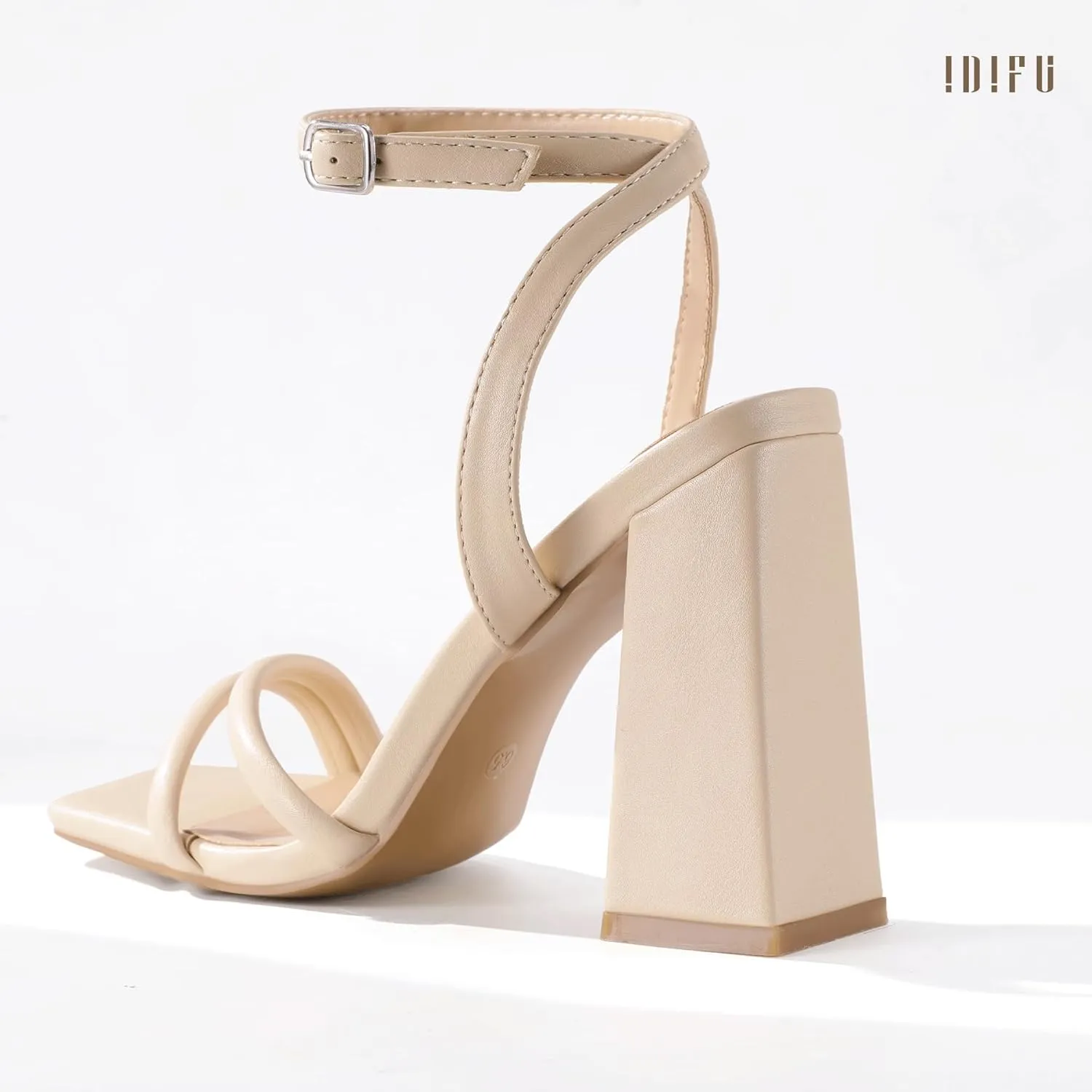 IDIFU IN4 Strappy Heels for Women High Chunky Block Heels Square Open Toe Slingback Ankle Strap Dress Shoes Wedding Prom Party Work Heeled Sandals Comfortable Sexy Cute Thick Heels