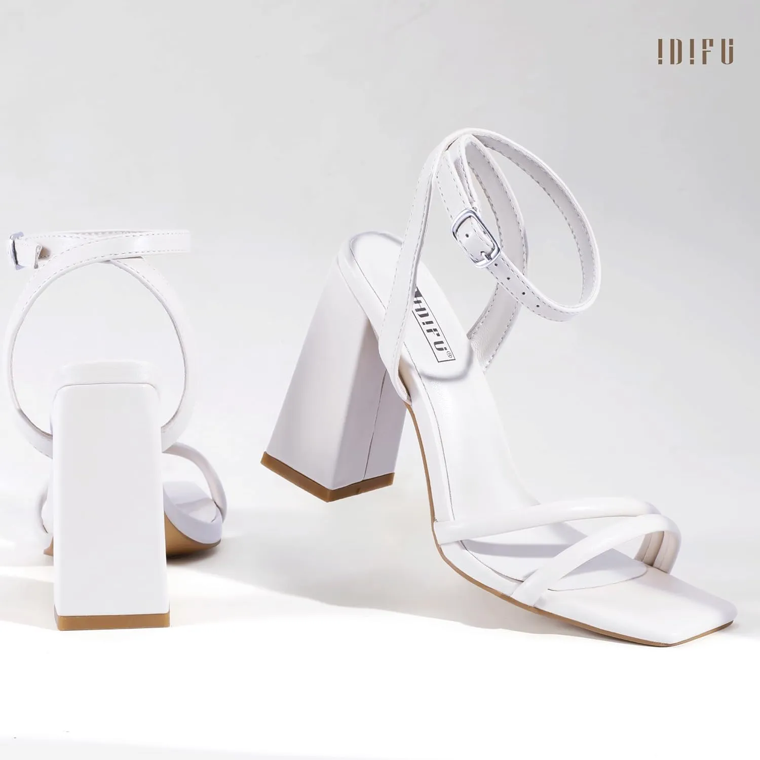 IDIFU IN4 Strappy Heels for Women High Chunky Block Heels Square Open Toe Slingback Ankle Strap Dress Shoes Wedding Prom Party Work Heeled Sandals Comfortable Sexy Cute Thick Heels