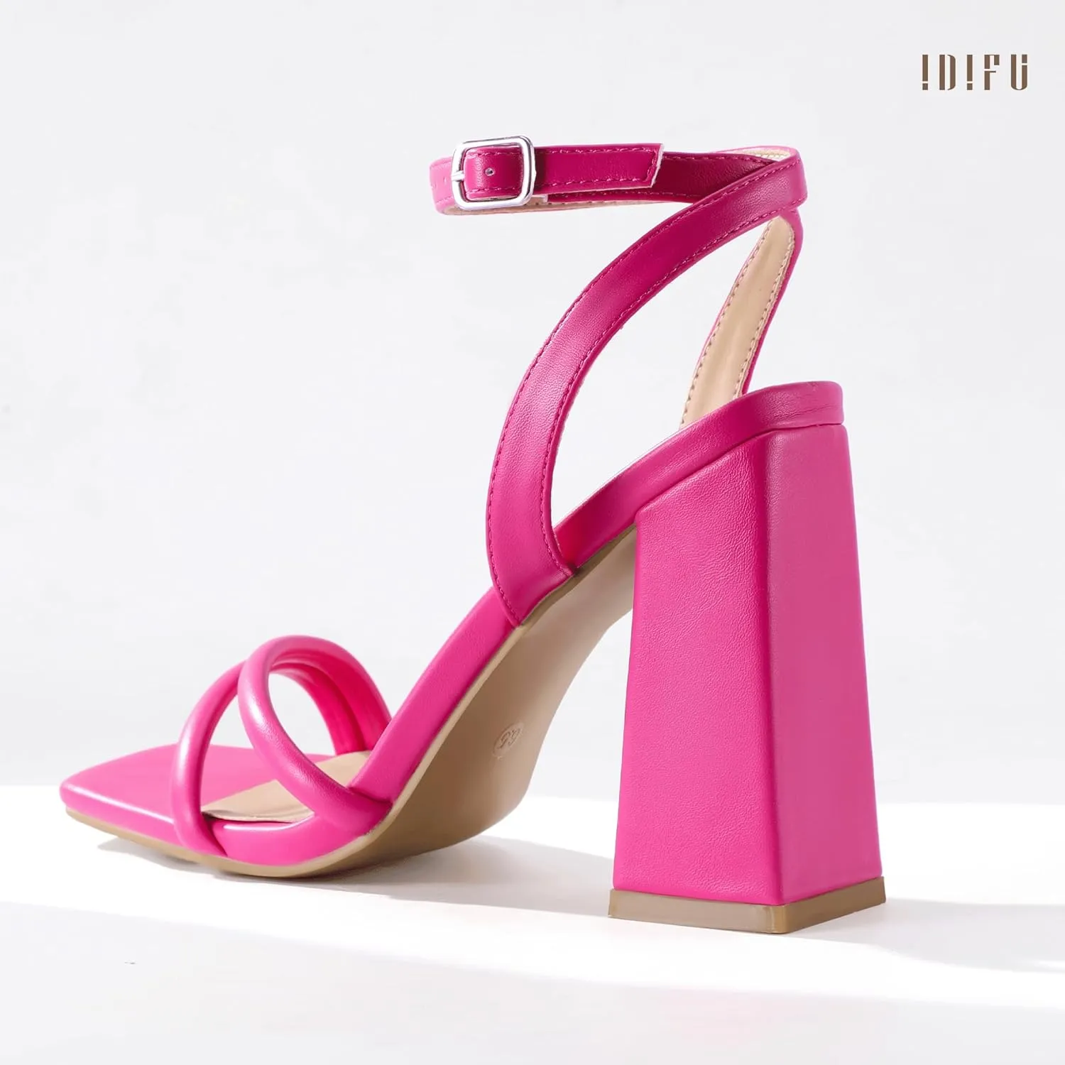 IDIFU IN4 Strappy Heels for Women High Chunky Block Heels Square Open Toe Slingback Ankle Strap Dress Shoes Wedding Prom Party Work Heeled Sandals Comfortable Sexy Cute Thick Heels