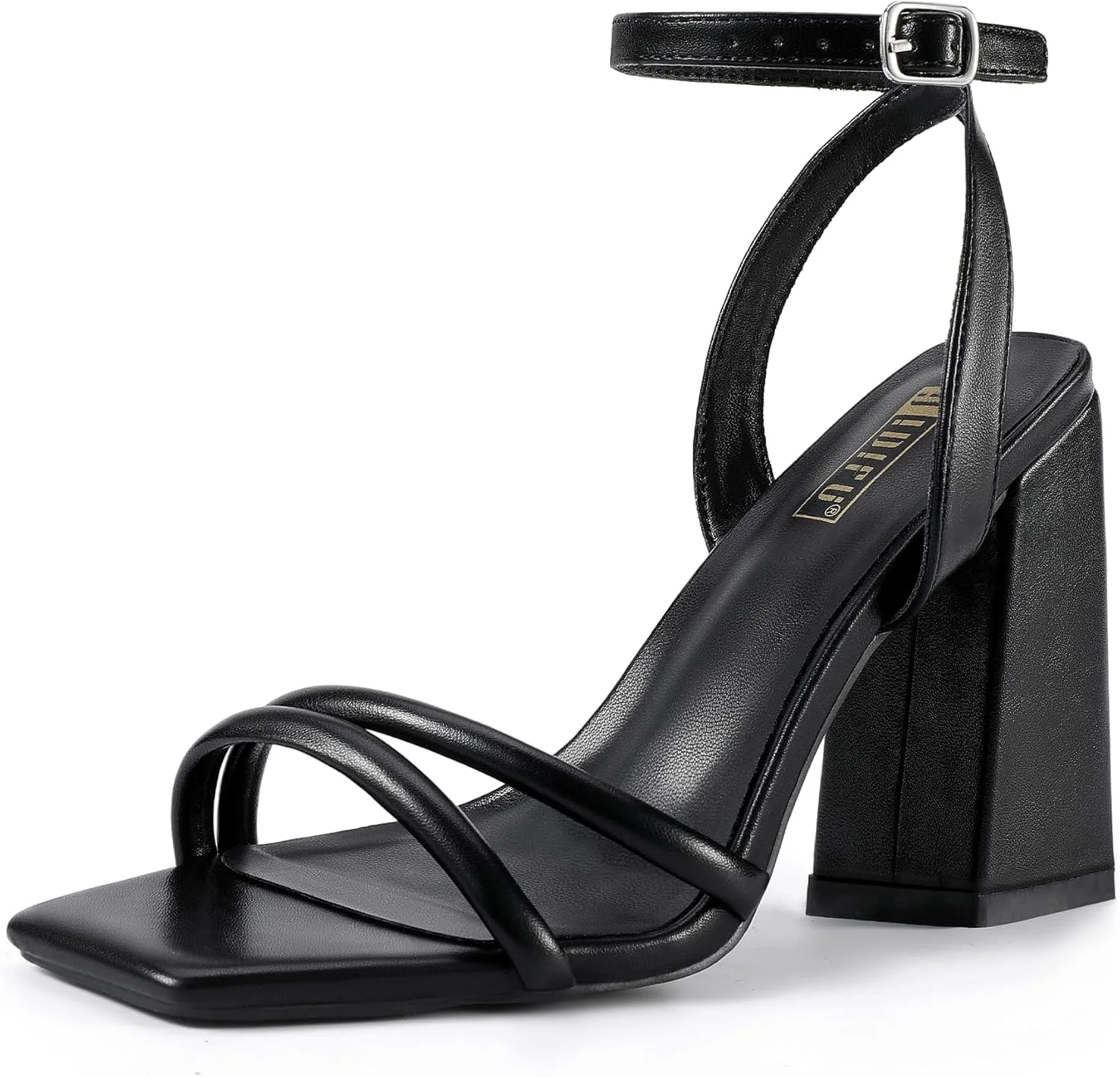 IDIFU IN4 Strappy Heels for Women High Chunky Block Heels Square Open Toe Slingback Ankle Strap Dress Shoes Wedding Prom Party Work Heeled Sandals Comfortable Sexy Cute Thick Heels