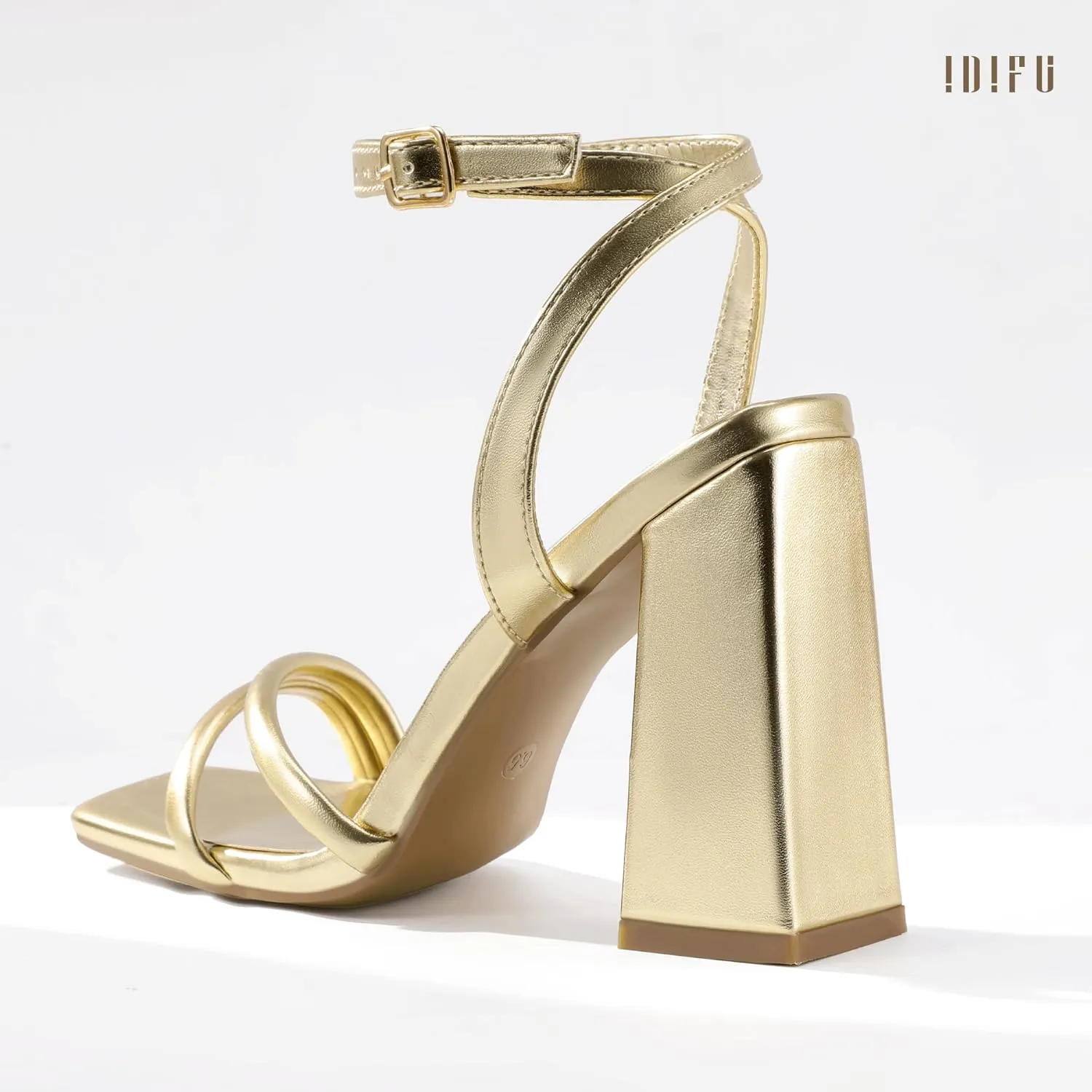 IDIFU IN4 Strappy Heels for Women High Chunky Block Heels Square Open Toe Slingback Ankle Strap Dress Shoes Wedding Prom Party Work Heeled Sandals Comfortable Sexy Cute Thick Heels