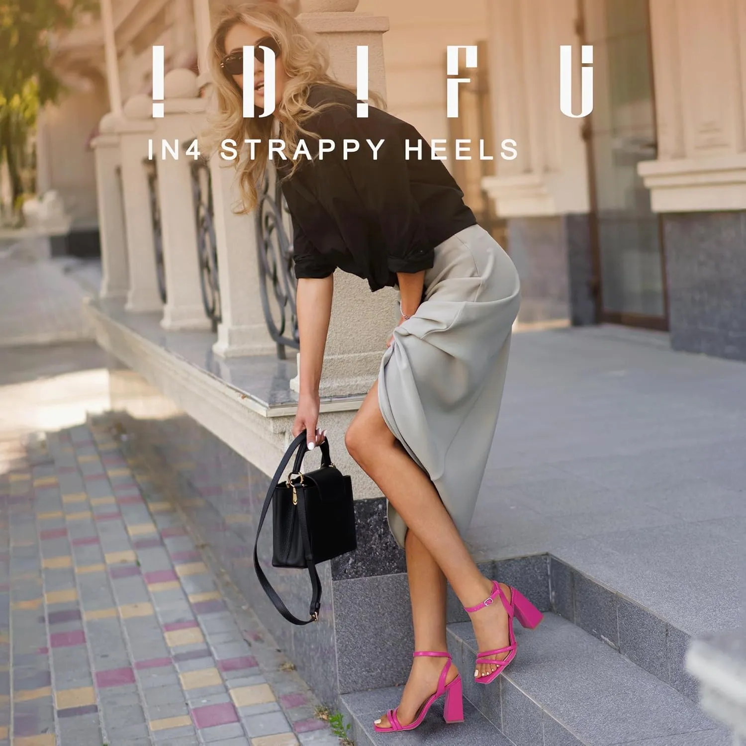IDIFU IN4 Strappy Heels for Women High Chunky Block Heels Square Open Toe Slingback Ankle Strap Dress Shoes Wedding Prom Party Work Heeled Sandals Comfortable Sexy Cute Thick Heels