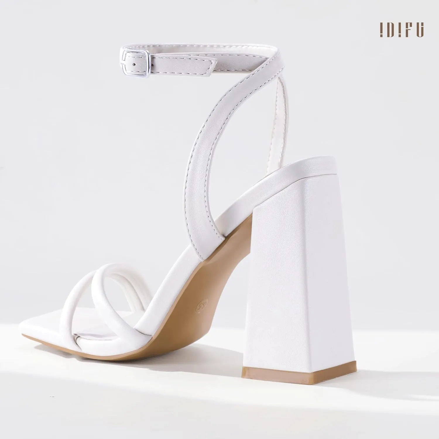 IDIFU IN4 Strappy Heels for Women High Chunky Block Heels Square Open Toe Slingback Ankle Strap Dress Shoes Wedding Prom Party Work Heeled Sandals Comfortable Sexy Cute Thick Heels