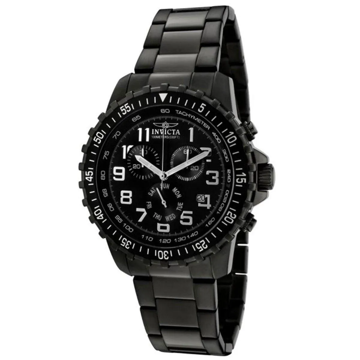 Invicta 1328 Men's Specialty Black Dial Gunmetal IP Steel Bracelet Chronograph Watch