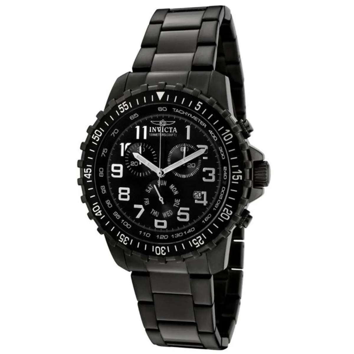 Invicta 1328 Men's Specialty Black Dial Gunmetal IP Steel Bracelet Chronograph Watch
