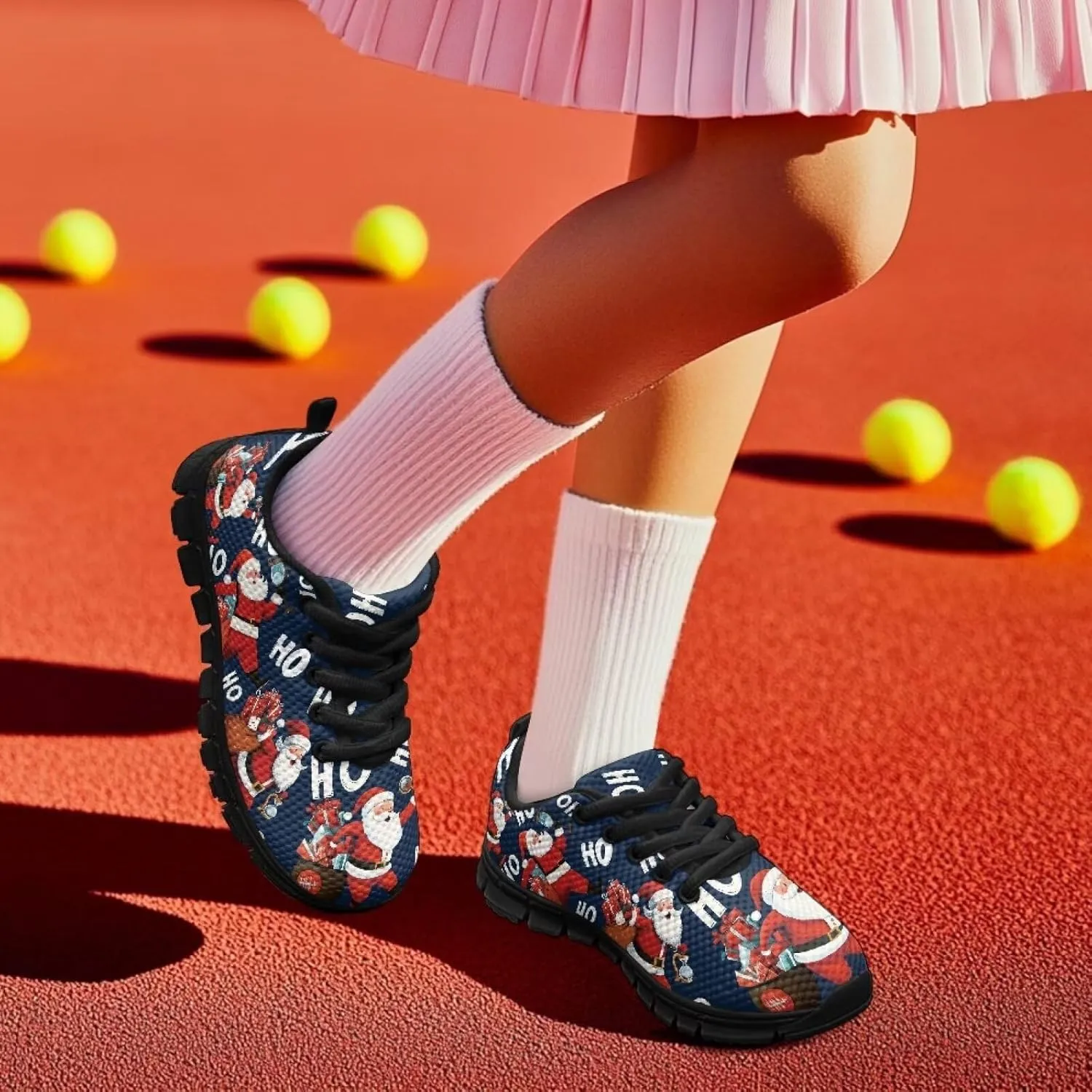 Kids Christmas Sneakers for Boys Girls Sports Running Shoes Lightweight Breathable Mesh Tennis Shoes Non Slip Casual Athletic Shoes
