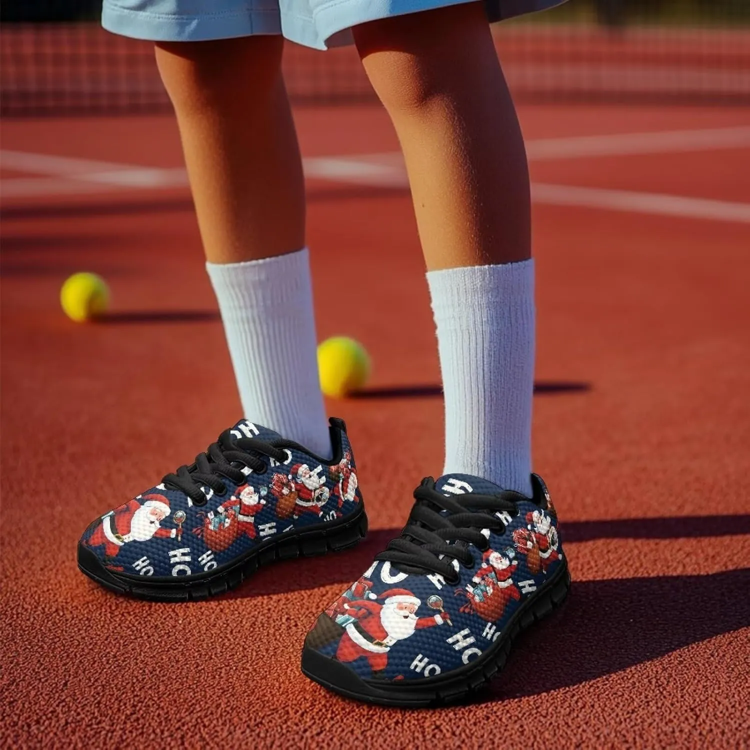Kids Christmas Sneakers for Boys Girls Sports Running Shoes Lightweight Breathable Mesh Tennis Shoes Non Slip Casual Athletic Shoes