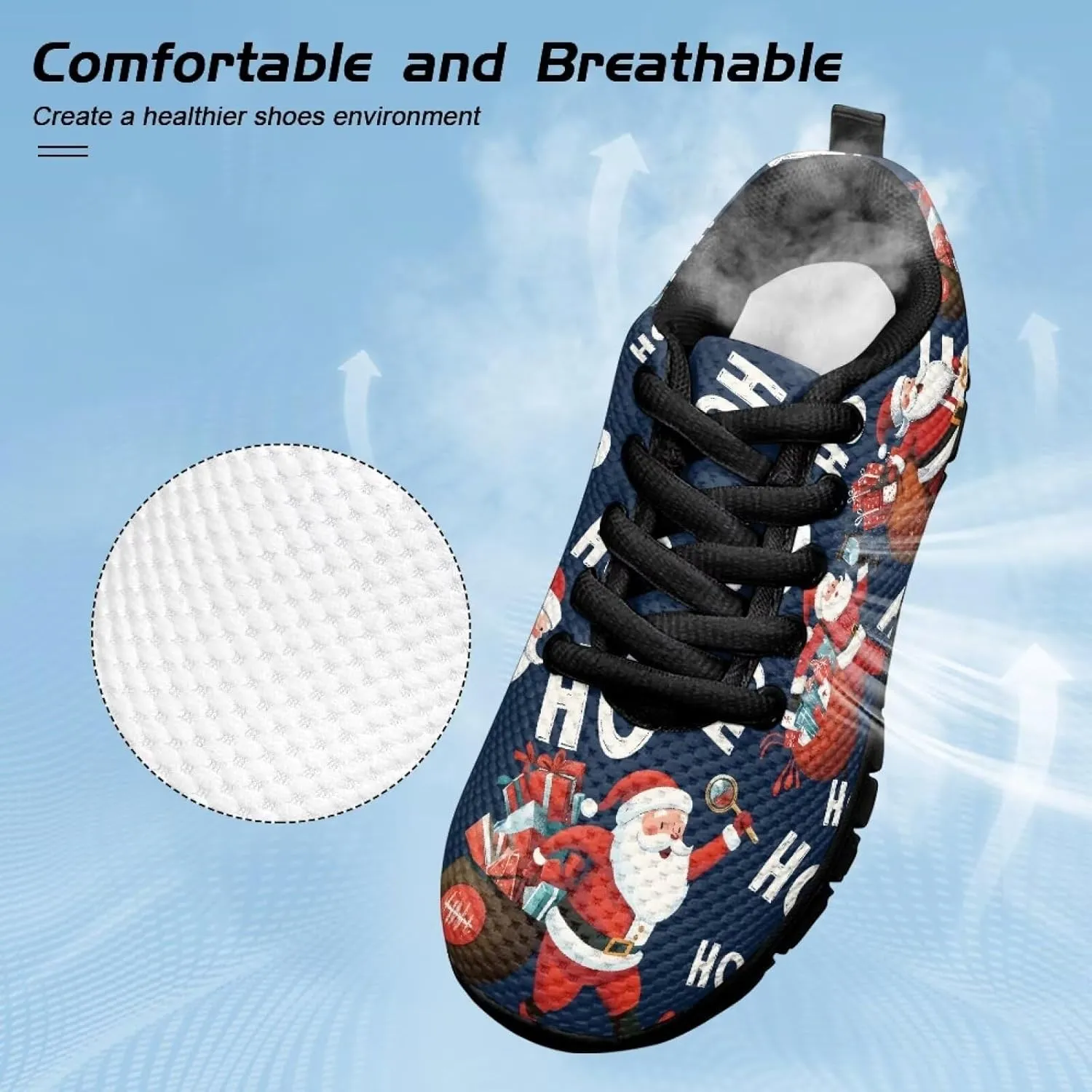 Kids Christmas Sneakers for Boys Girls Sports Running Shoes Lightweight Breathable Mesh Tennis Shoes Non Slip Casual Athletic Shoes