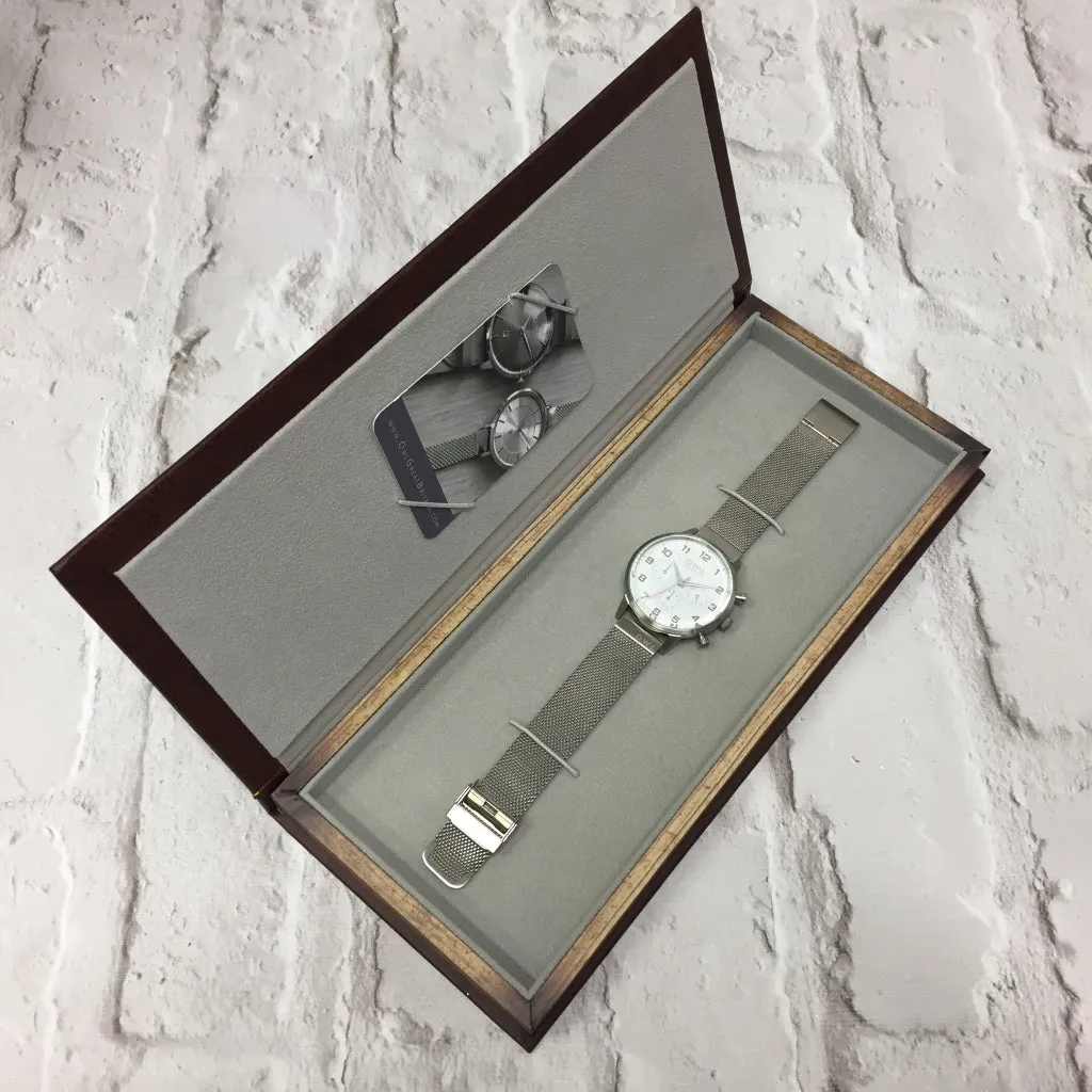 KINGSBRIDGE ROSE GOLD CASE, STONE GREY DIAL & ROSE GOLD MESH STRAP WATCH