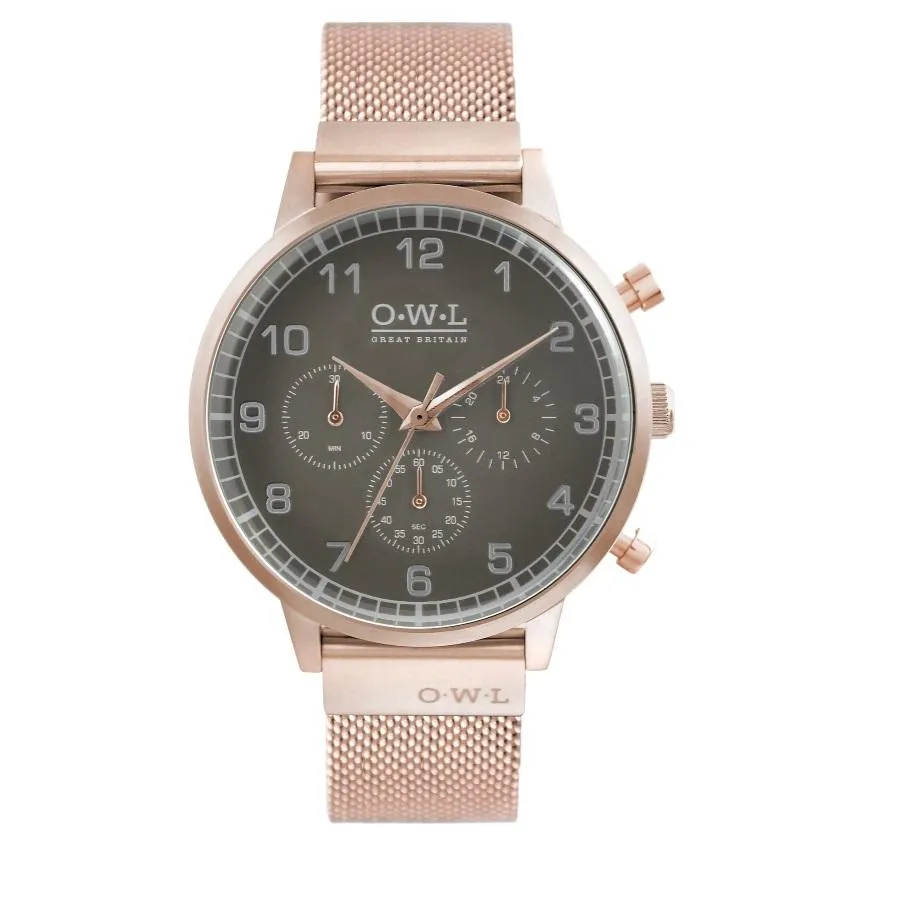 KINGSBRIDGE ROSE GOLD CASE, STONE GREY DIAL & ROSE GOLD MESH STRAP WATCH