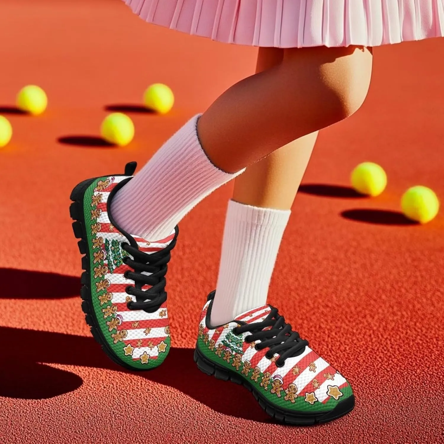 Lace-up Running Athletic Shoes Stylish Tennis Sneakers for Boys and Girls Lightweight Elastic Breathable Mesh Shoes for Christmas US Little Kid 11-13 Big Kid 1-5 Black Sole