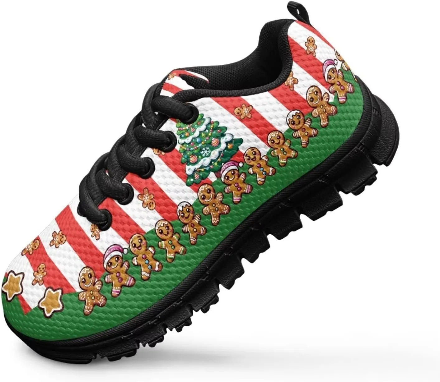 Lace-up Running Athletic Shoes Stylish Tennis Sneakers for Boys and Girls Lightweight Elastic Breathable Mesh Shoes for Christmas US Little Kid 11-13 Big Kid 1-5 Black Sole