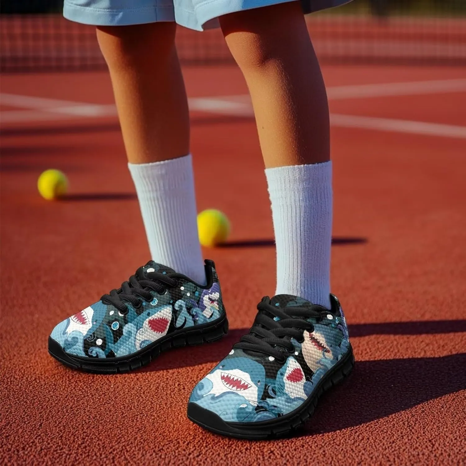 Lace-up Running Athletic Shoes Stylish Tennis Sneakers for Boys and Girls Lightweight Elastic Breathable Mesh Shoes for Christmas US Little Kid 11-13 Big Kid 1-5 Black Sole