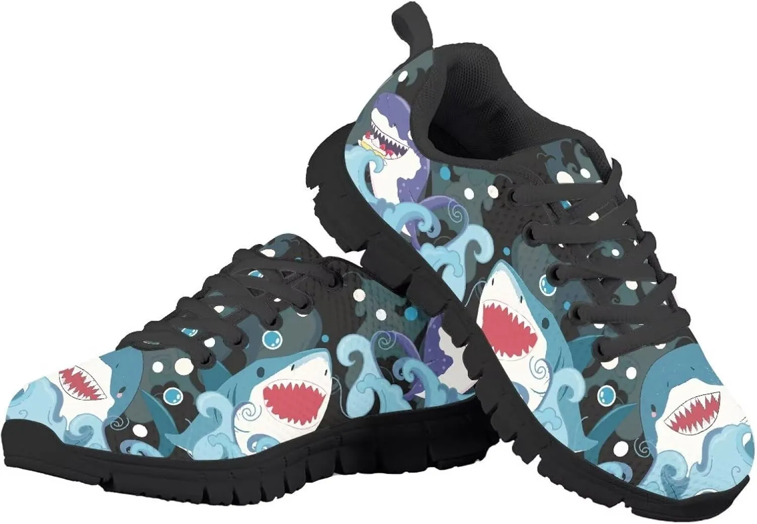 Lace-up Running Athletic Shoes Stylish Tennis Sneakers for Boys and Girls Lightweight Elastic Breathable Mesh Shoes for Christmas US Little Kid 11-13 Big Kid 1-5 Black Sole