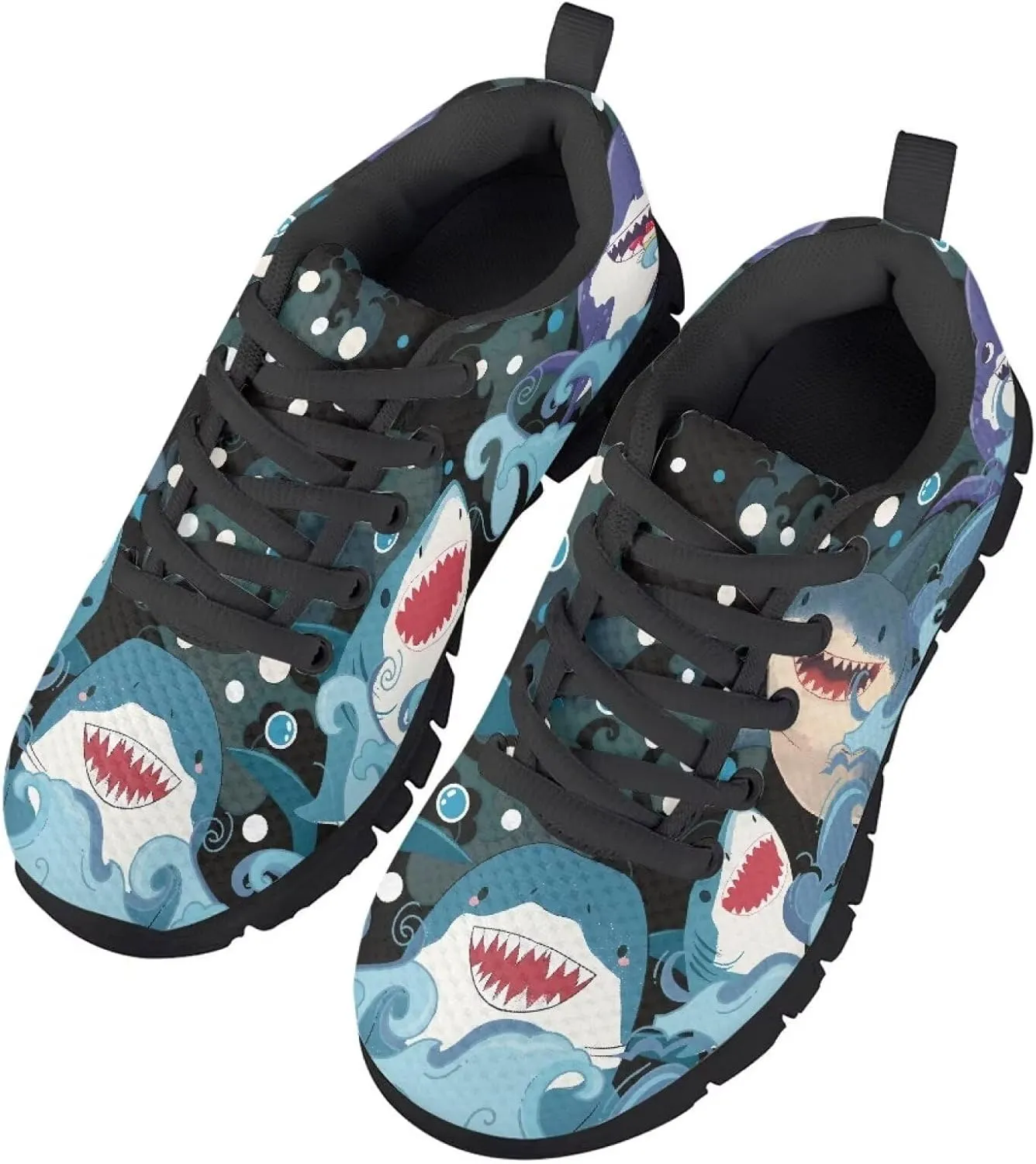 Lace-up Running Athletic Shoes Stylish Tennis Sneakers for Boys and Girls Lightweight Elastic Breathable Mesh Shoes for Christmas US Little Kid 11-13 Big Kid 1-5 Black Sole