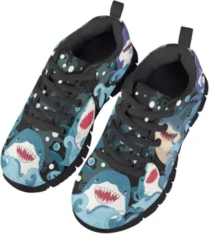 Lace-up Running Athletic Shoes Stylish Tennis Sneakers for Boys and Girls Lightweight Elastic Breathable Mesh Shoes for Christmas US Little Kid 11-13 Big Kid 1-5 Black Sole