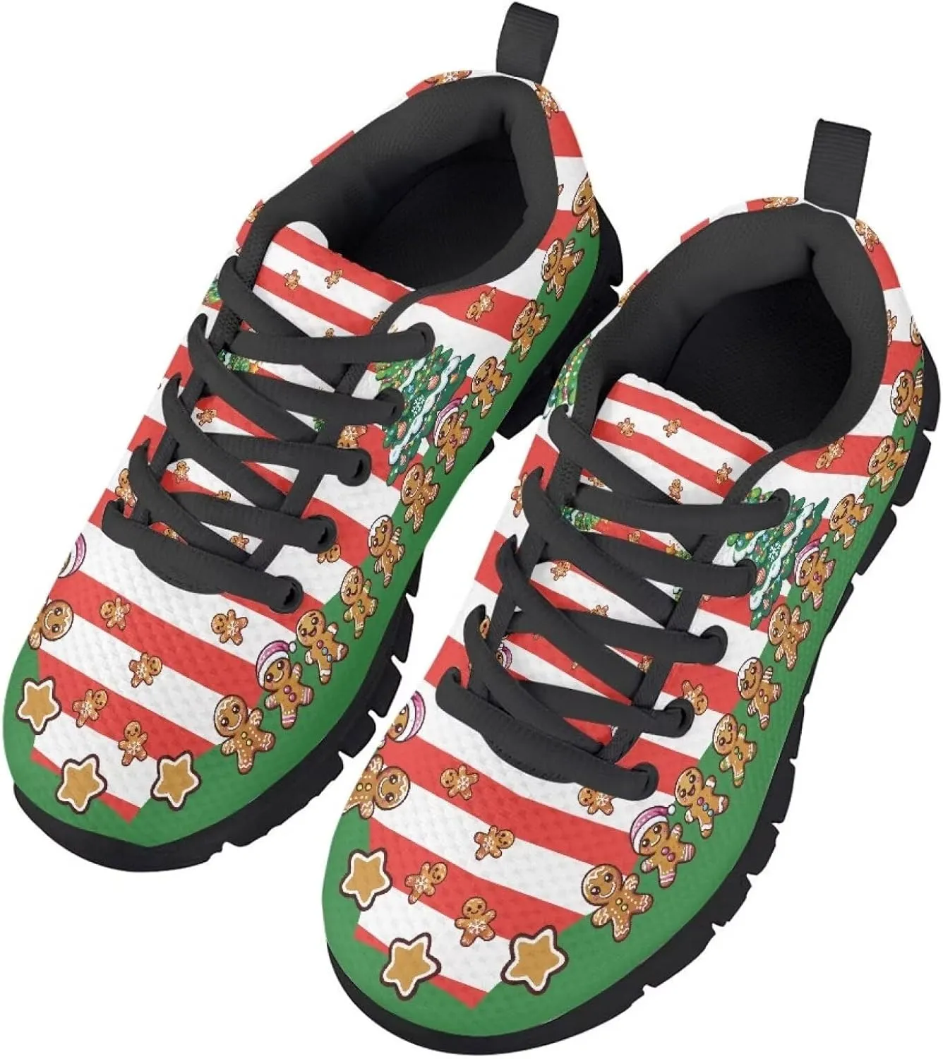 Lace-up Running Athletic Shoes Stylish Tennis Sneakers for Boys and Girls Lightweight Elastic Breathable Mesh Shoes for Christmas US Little Kid 11-13 Big Kid 1-5 Black Sole