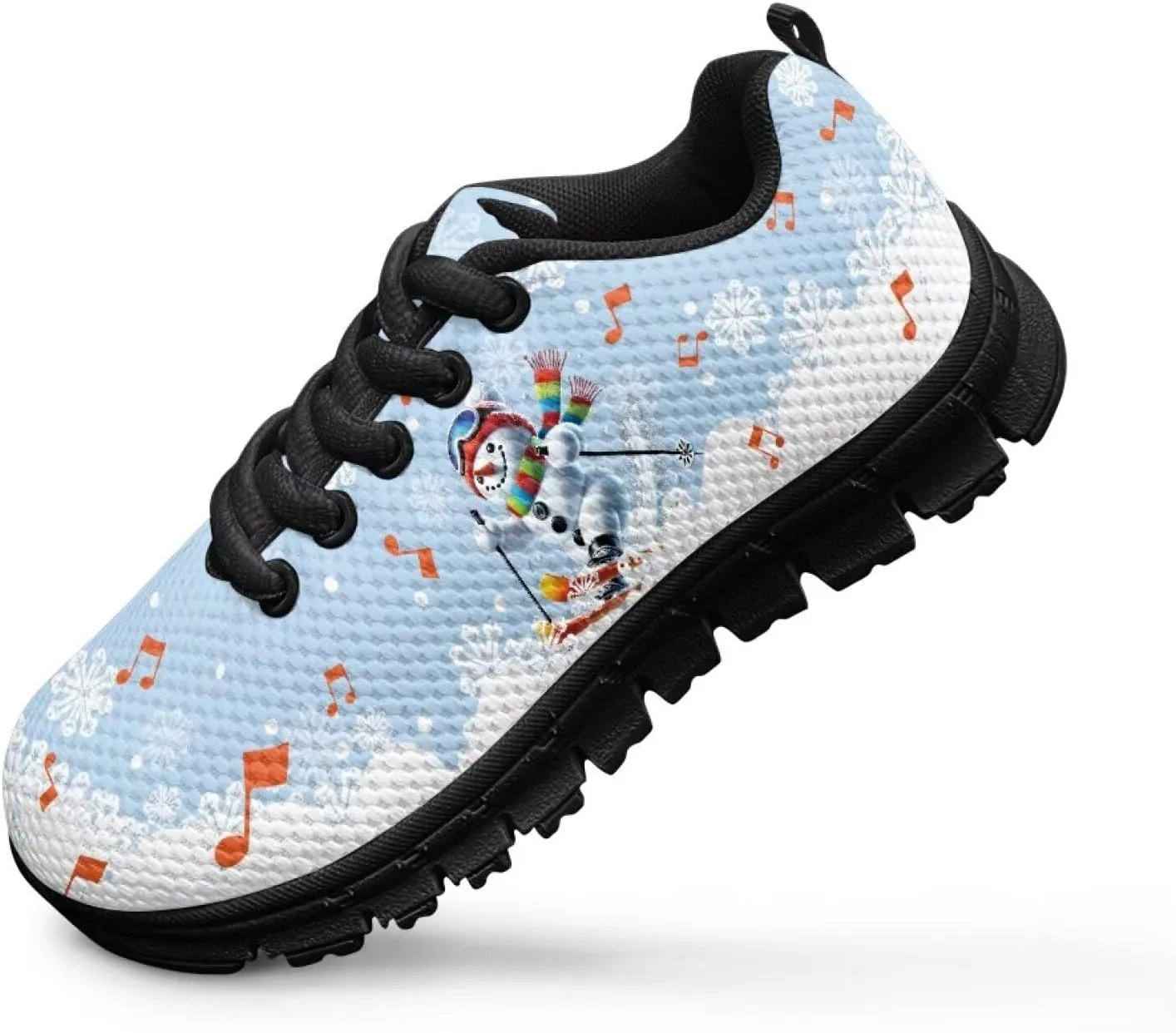 Lace-up Running Athletic Shoes Stylish Tennis Sneakers for Boys and Girls Lightweight Elastic Breathable Mesh Shoes for Christmas US Little Kid 11-13 Big Kid 1-5 Black Sole