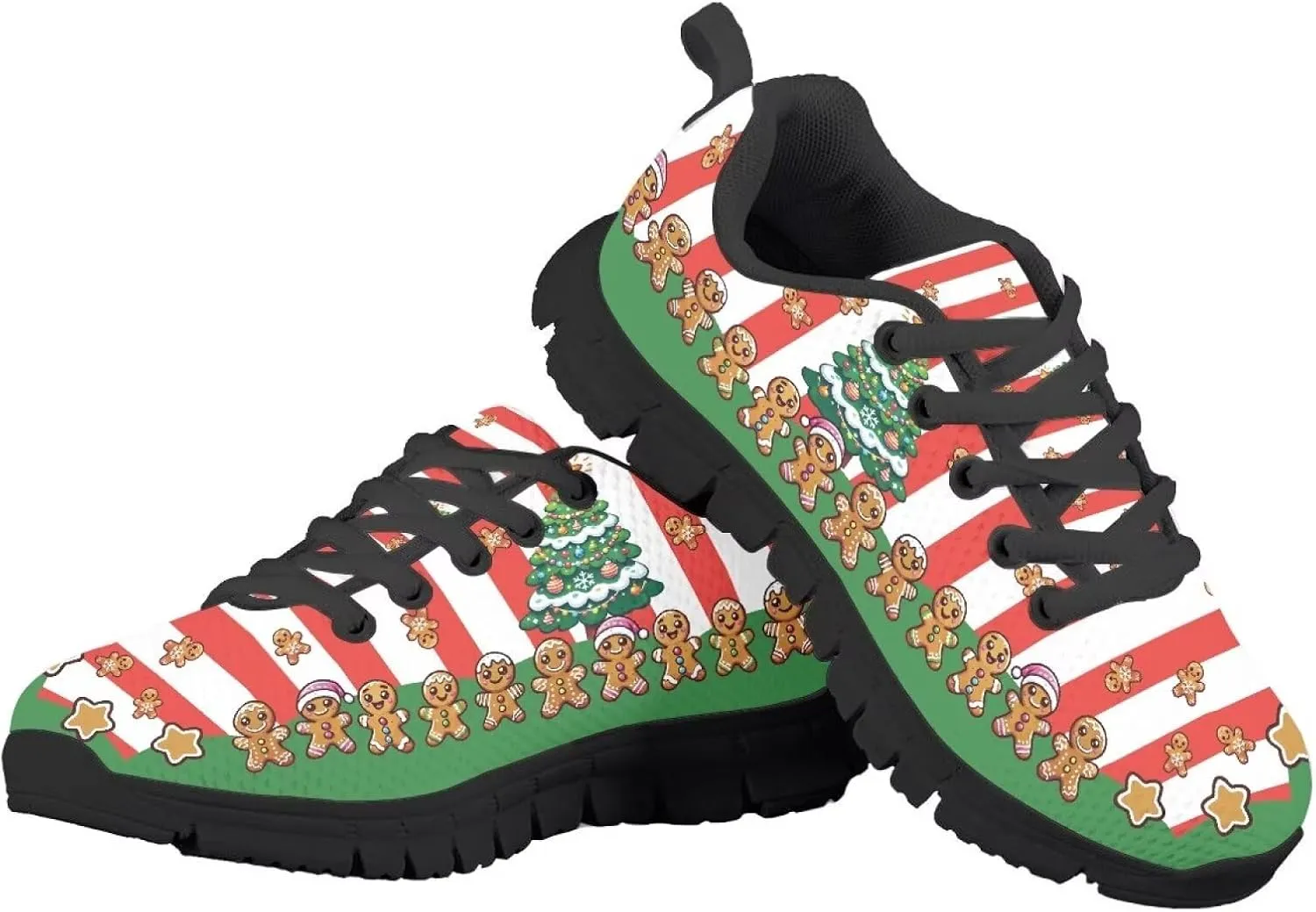 Lace-up Running Athletic Shoes Stylish Tennis Sneakers for Boys and Girls Lightweight Elastic Breathable Mesh Shoes for Christmas US Little Kid 11-13 Big Kid 1-5 Black Sole