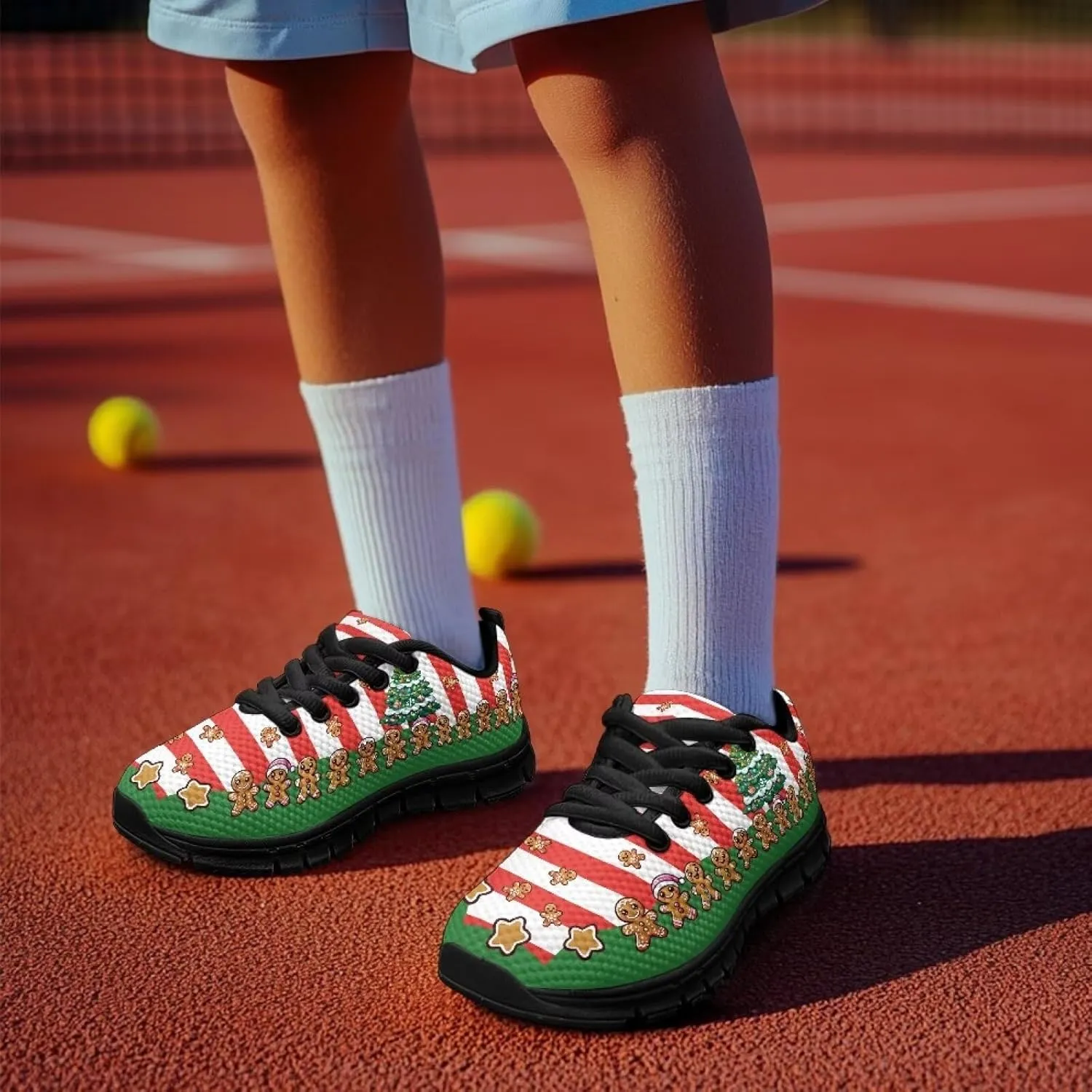 Lace-up Running Athletic Shoes Stylish Tennis Sneakers for Boys and Girls Lightweight Elastic Breathable Mesh Shoes for Christmas US Little Kid 11-13 Big Kid 1-5 Black Sole